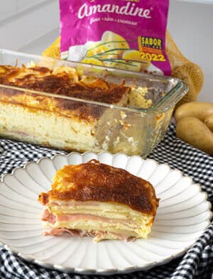 Pastel de patata Princesa Amandine con jamón y queso al horno